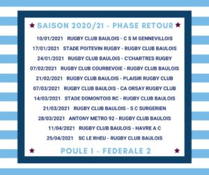 calendrier retour La Baule F2 rugby